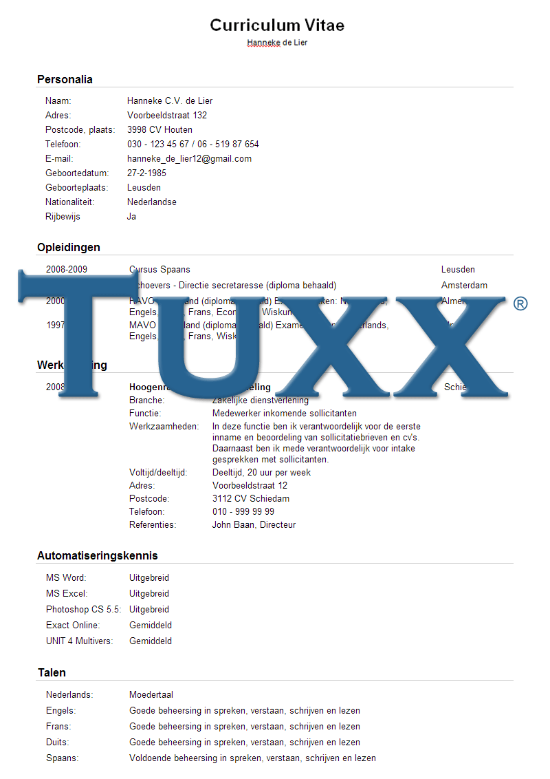 Voorbeeld Cv